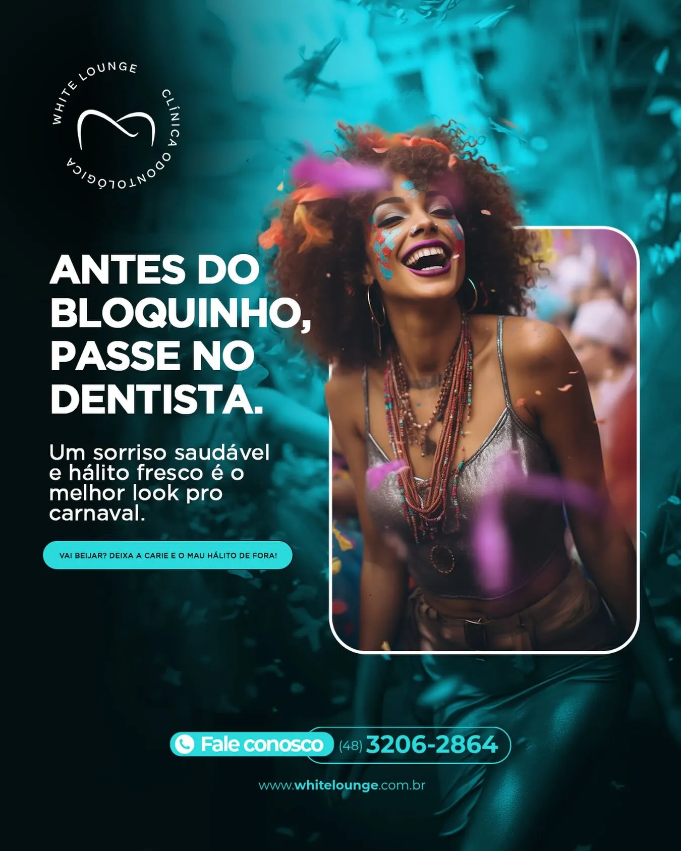 Post da White Lounge sobre cuidar do sorriso antes do carnaval